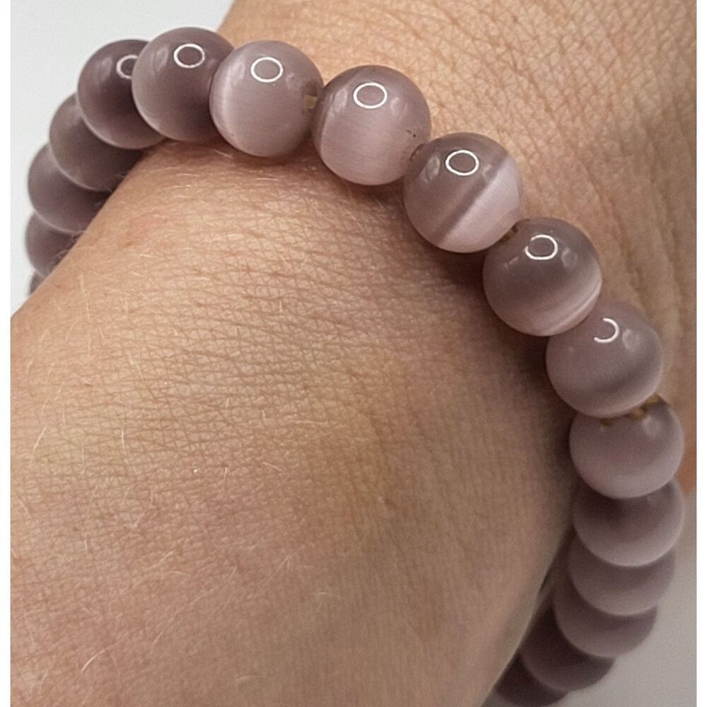 Purple Tiger's Eye Reflective Holographic Stone Stretchy Bracelet 7in